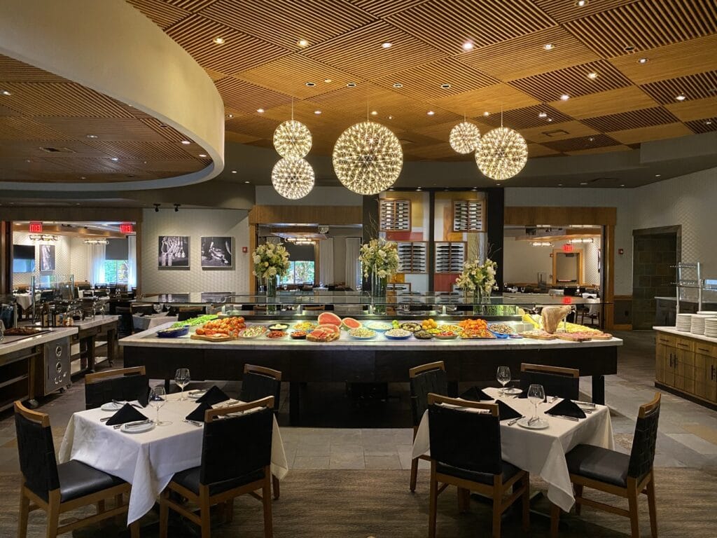 buffet area and indoor dining at Fogo de Chao